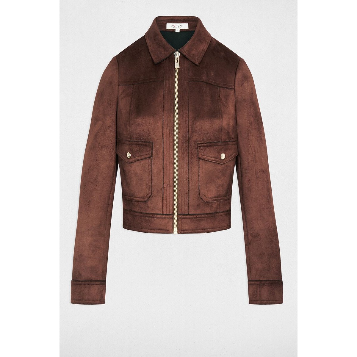 Short Faux Suede Jacket dark brown, MORGAN