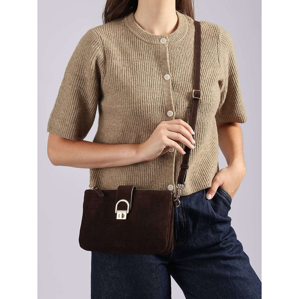 Sac bandoulière Equestre croco Equestre croco chocolat, ETRIER