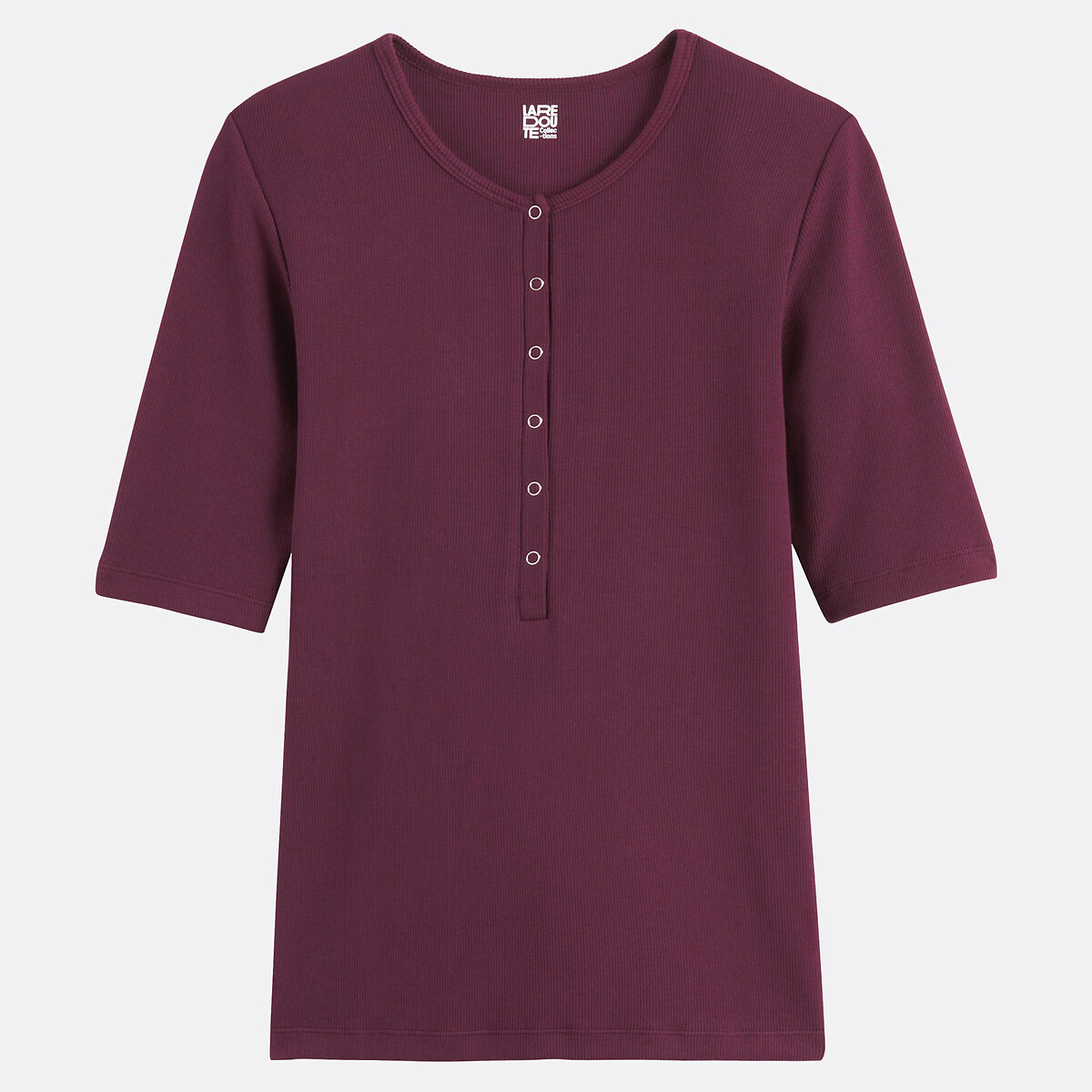 T-shirt scollo tunisino, maniche corte viola prugna, LA REDOUTE COLLECTIONS