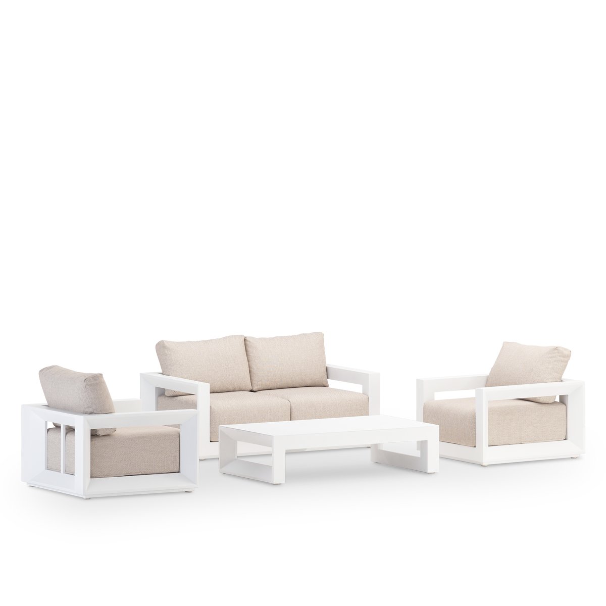 Salon de jardin 4 places, SAN FRANCISCO blanc, coussin beige, DEFORA HOME