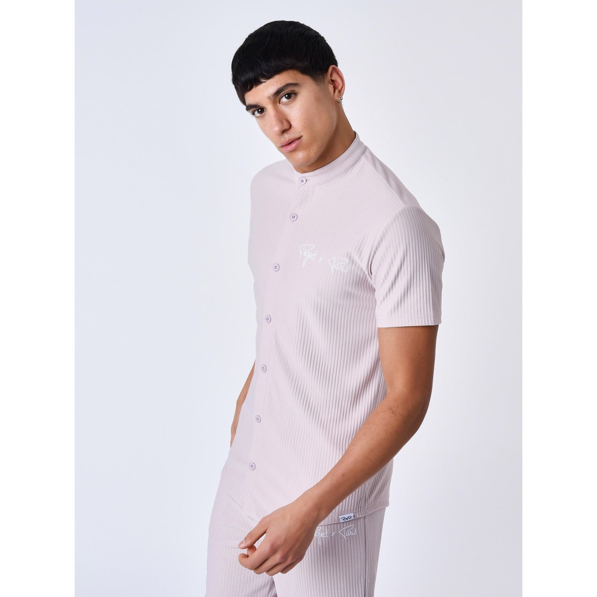 Chemise à manches courtes uni texturée rose pastel, PROJECT X