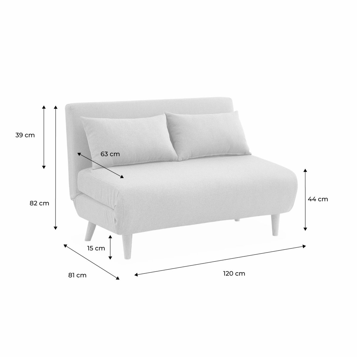 Canapé convertible 2 places tissu GUESTA gris clair, SWEEEK