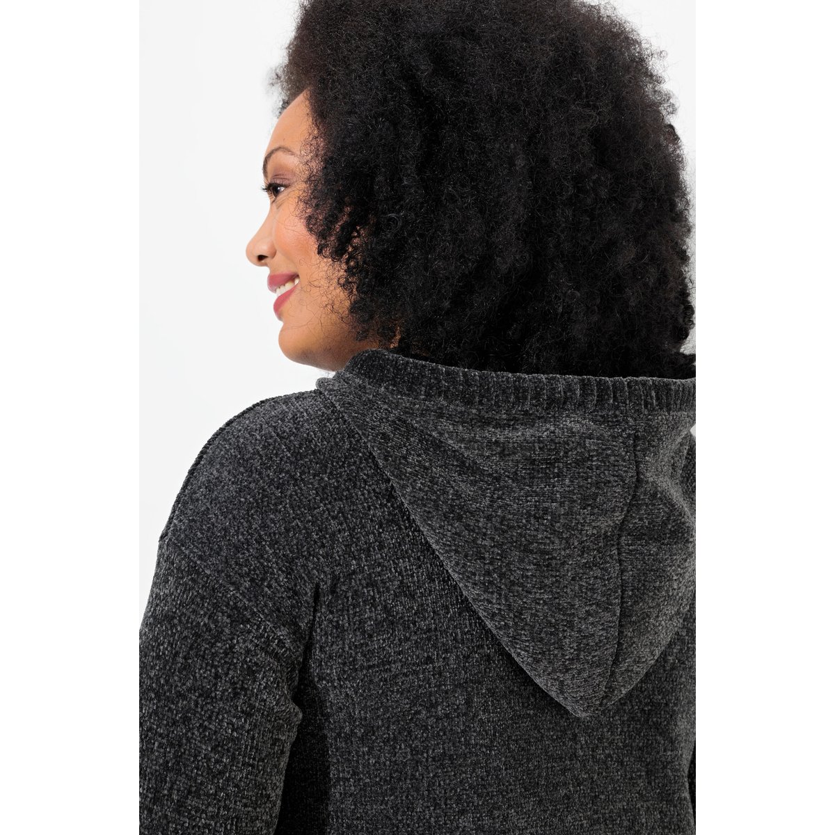 Sweat-shirt en maille chenille gris graphite, ULLA POPKEN