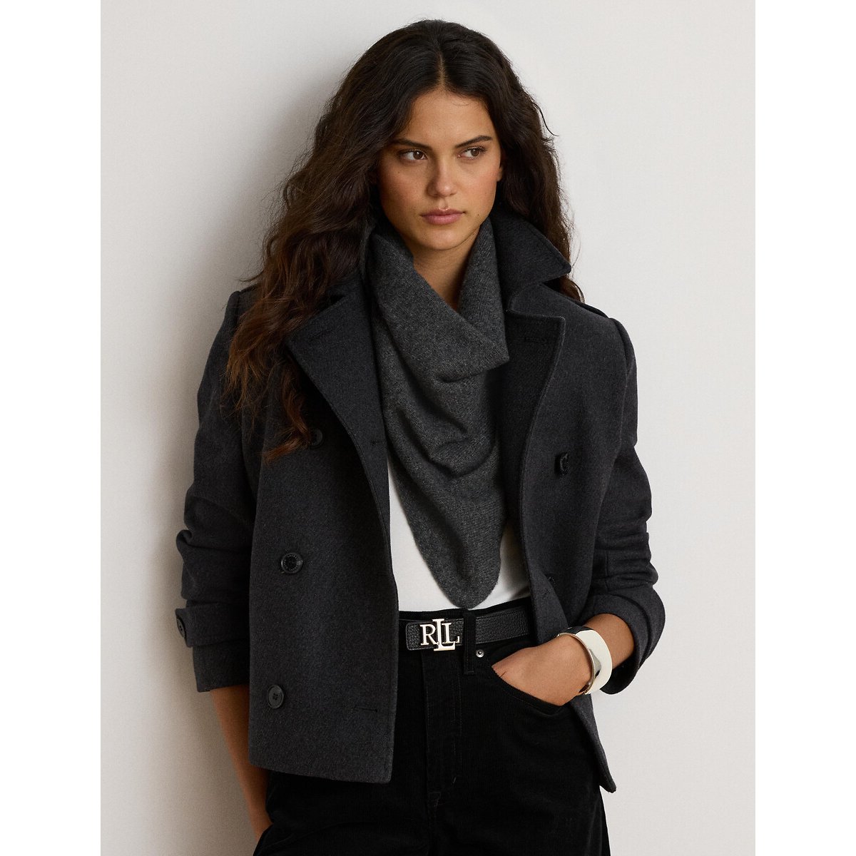Manteau court croisé gris, LAUREN RALPH LAUREN