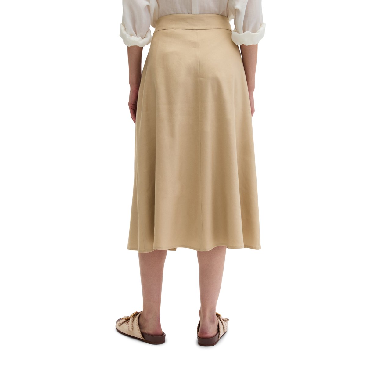 Jupe portefeuille regular en viscose-lin stretch beige, MARC O'POLO