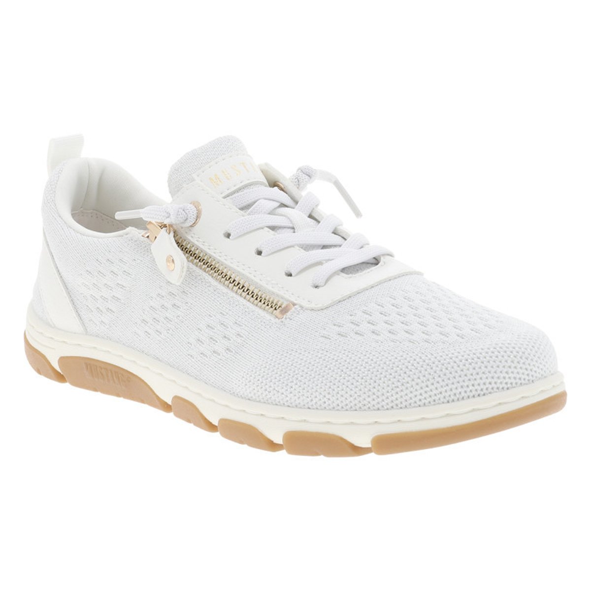 Sneakers vertes à talon plat avec une fermeture à lacets et un zip latéral blanc, MUSTANG