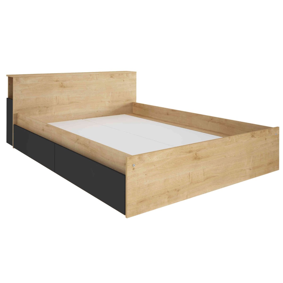 Lit tiroir en bois avec niches de rangement bois naturel, TERRE DE NUIT