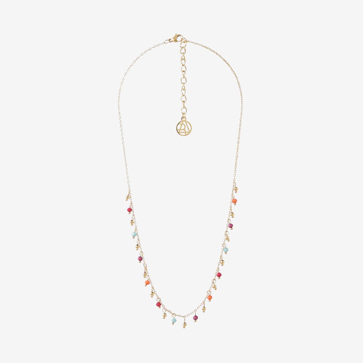 Collier perles à facettes multicolores en acier inoxydable doré, BALABOOSTE