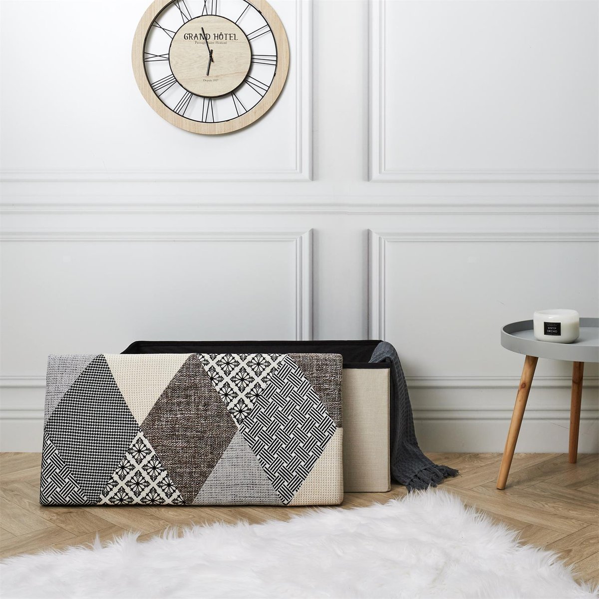 Banc coffre pliable Patchwork gris gris, EDEN
