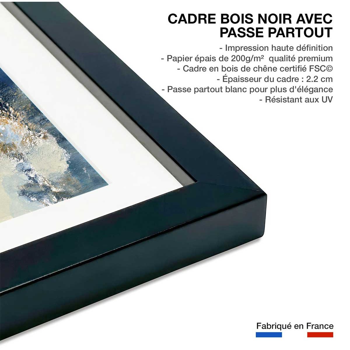 Affiche Indigo bleu affiche + cadre en bois - noir, HEXOA