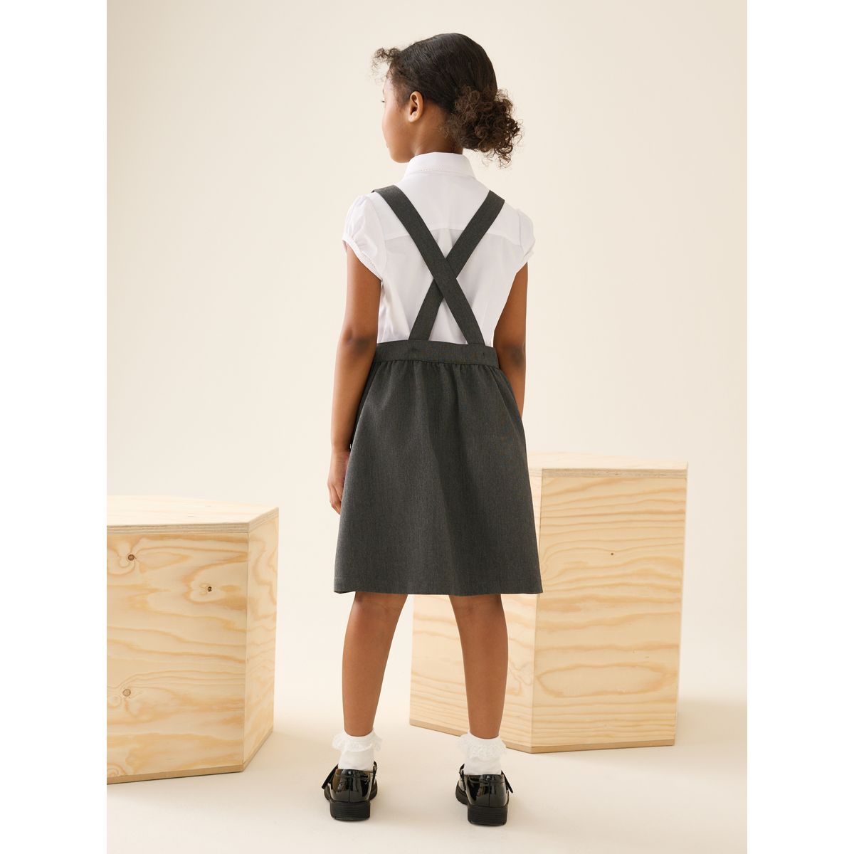 Robe chasuble d’école avec nœud à la taille gris, NEXT