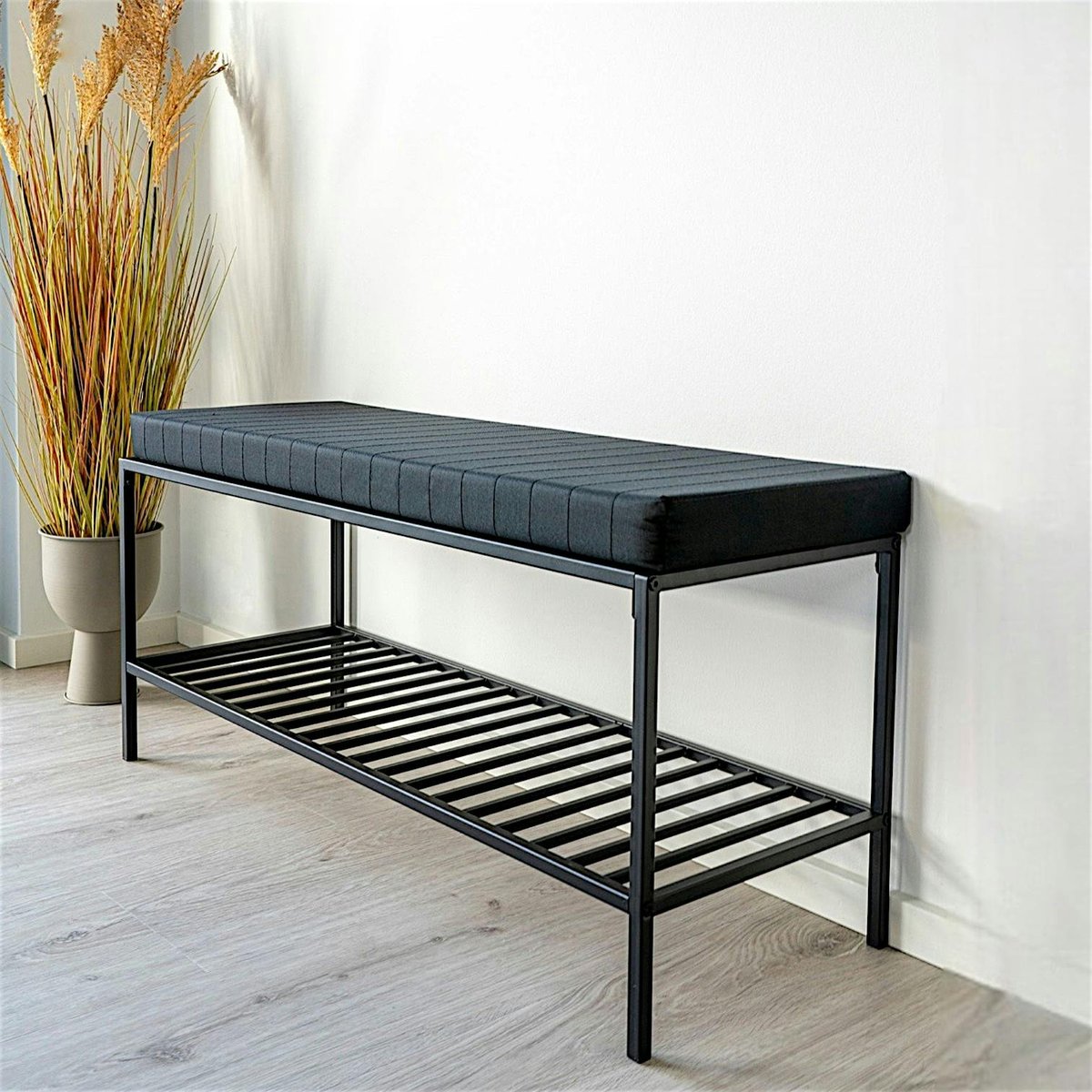 Banc d'entrée noir avec rangement chaussures VARDE noir, PIER IMPORT