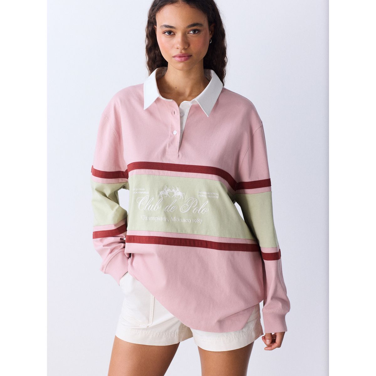 Polo rugby manches longues broderie rose, NEXT