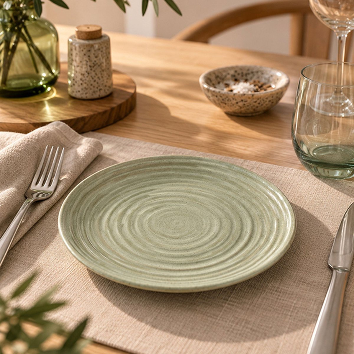Lot de 6 assiettes à dessert 21cm en grès, TURBOLINO vert, NOVASTYL