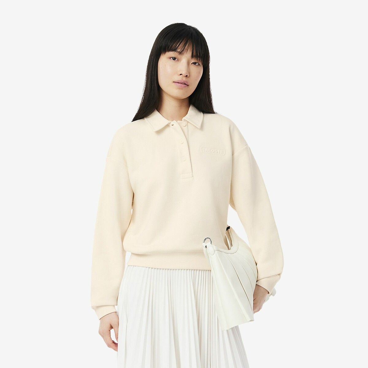 Sweatshirt col polo ecru, LACOSTE