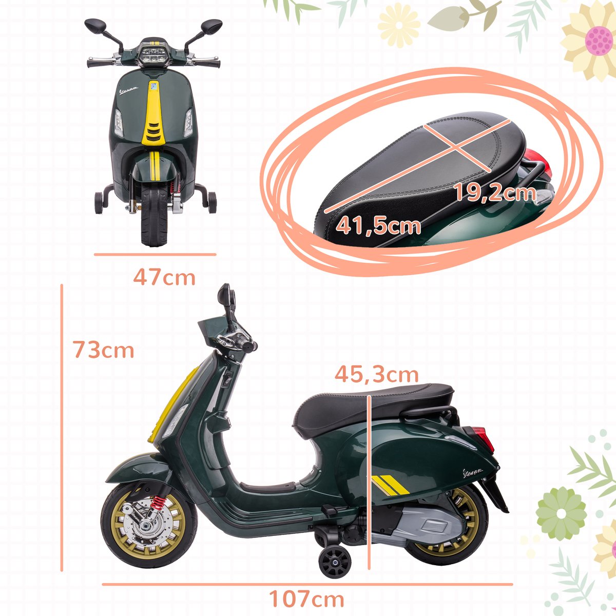 Moto électrique à conducteur assis PP Vert vert foncé, AIYAPLAY