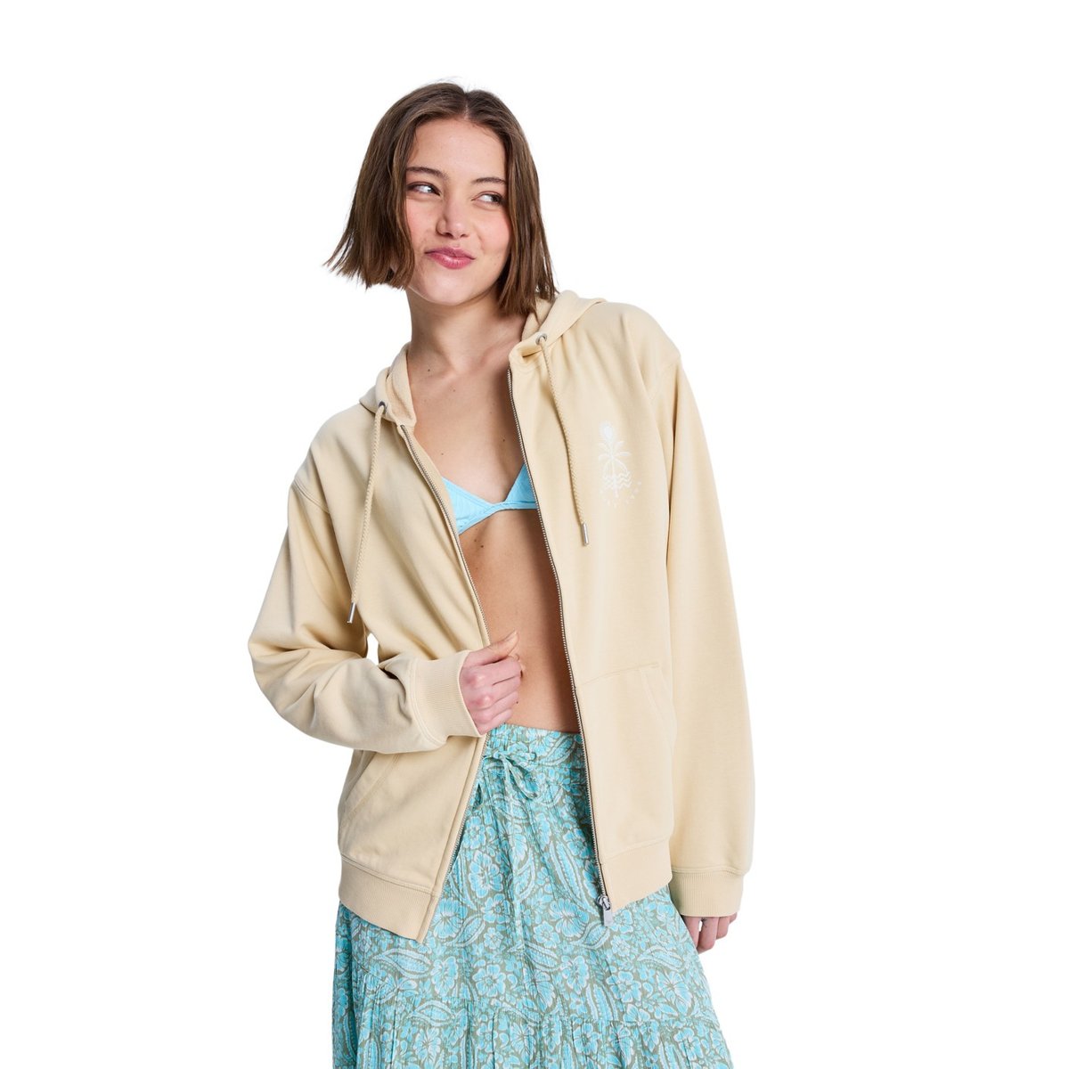 Sweat à capuche zippé SURF STOKED ZIP TERRY. beige pebble, ROXY