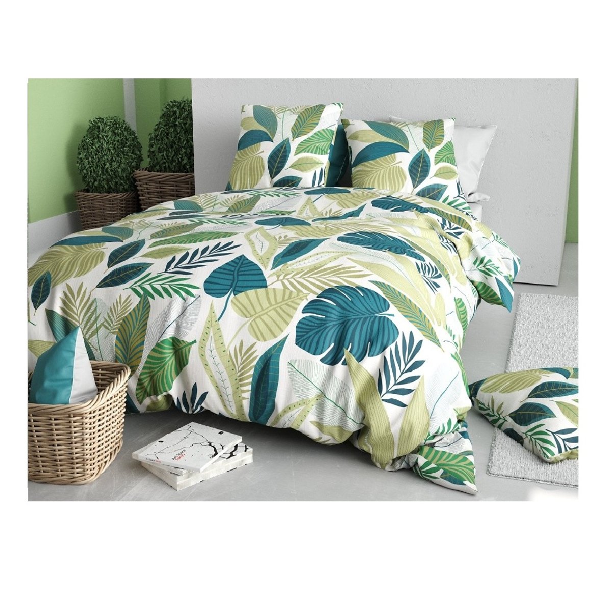 Housse couette + taie Feuillage tropicalia vert, EDEN