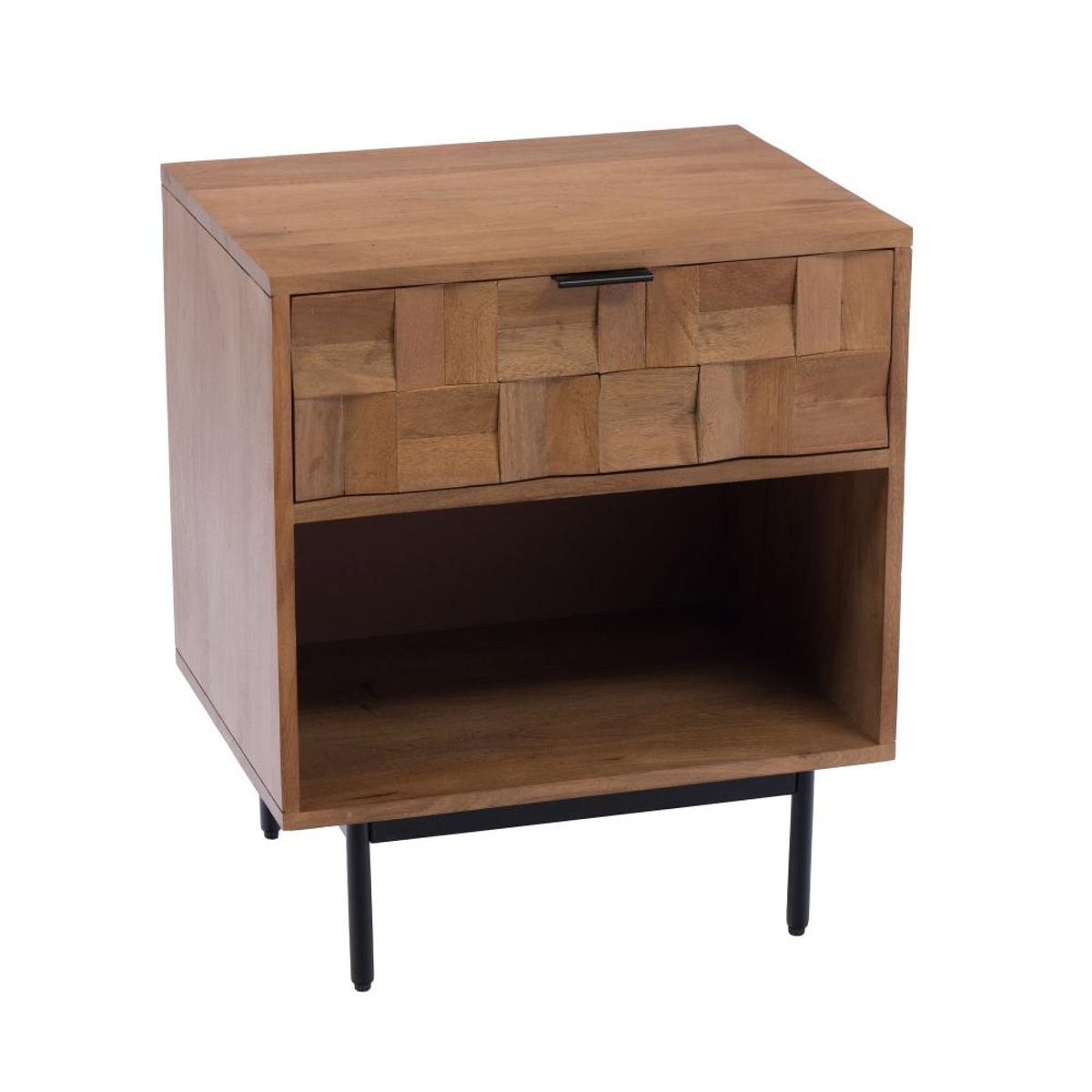 Table de chevet 1 tiroir 1 niche en manguier et métal L40 cm Arnold marron, AMADEUS