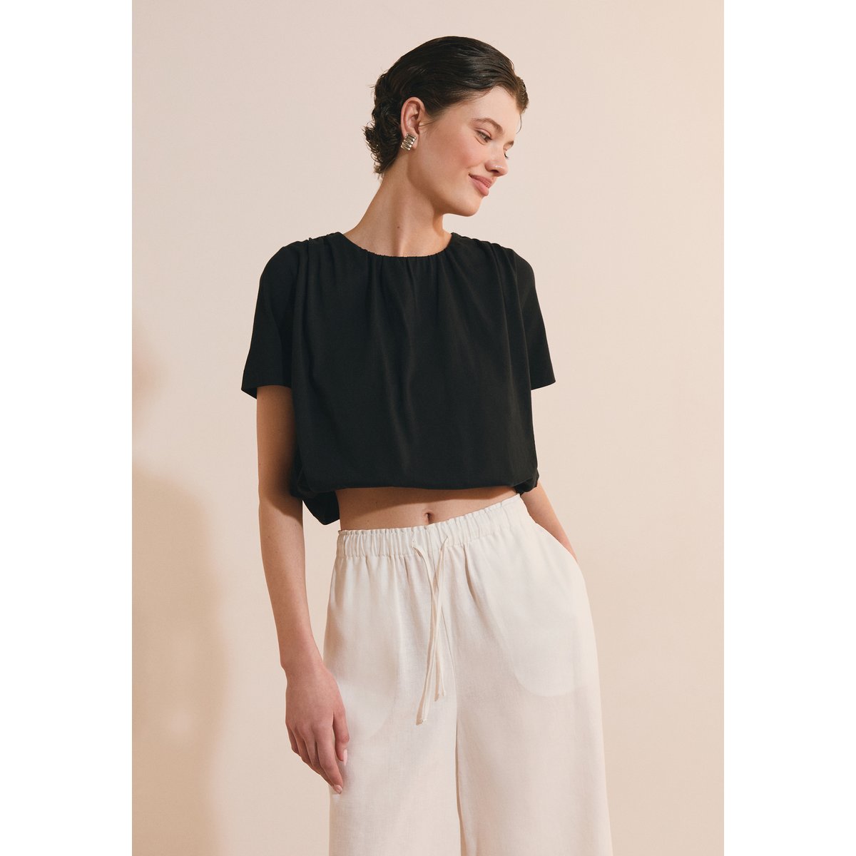 T-shirt bouffant en coton A MIA noir, ETAM
