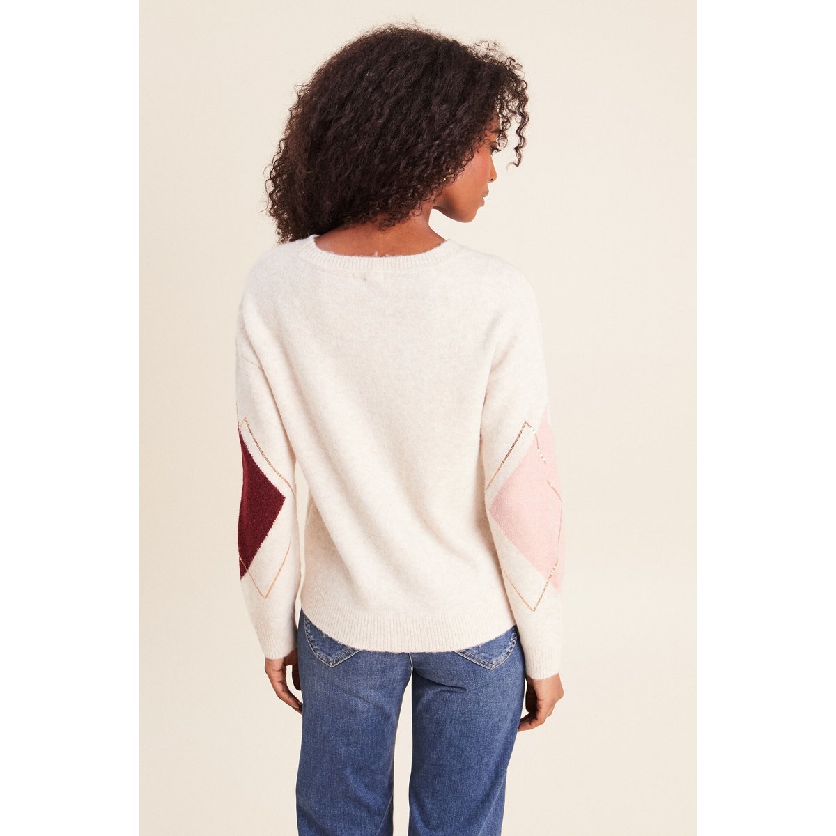 Pull col rond avec strass beige, BREAL