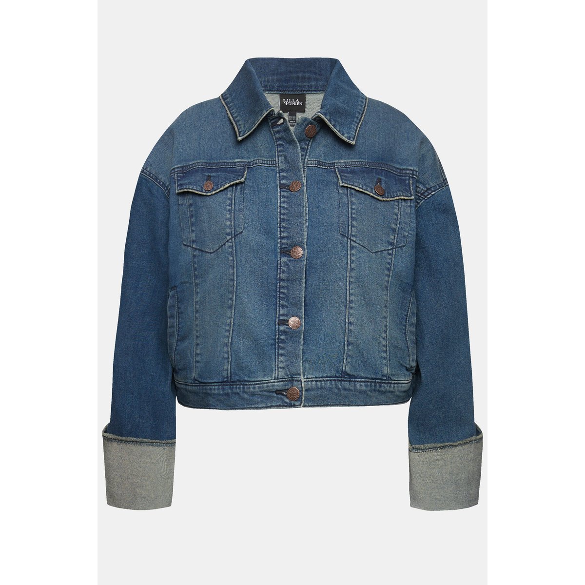 Veste en jean, franges et col chemise bleu jean, ULLA POPKEN