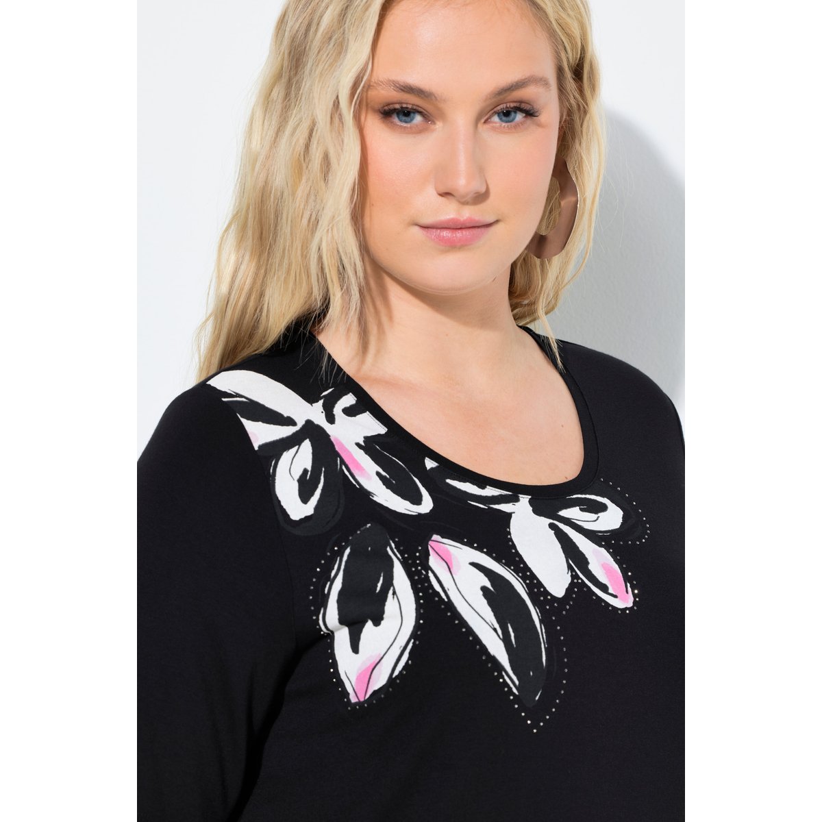 T-shirt motif floral et strass fantaisie noir, ULLA POPKEN