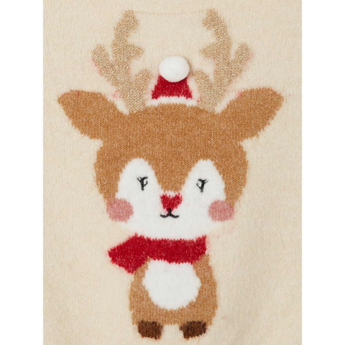 Pull de Noël renne détails brillants bébé beige poudré, VERTBAUDET