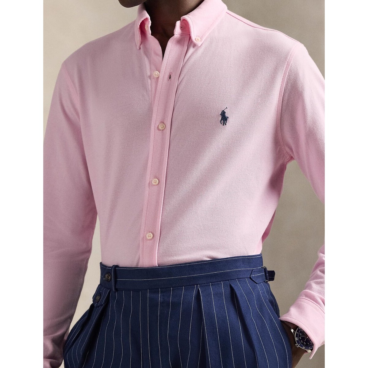 Chemise ultra-légère en coton piqué rose pâle, POLO RALPH LAUREN