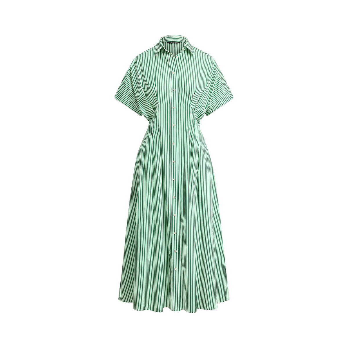 Vestido camisero midi de manga corta con estampado a rayas, RUSHANIA rayas verde/blanco, LAUREN RALPH LAUREN