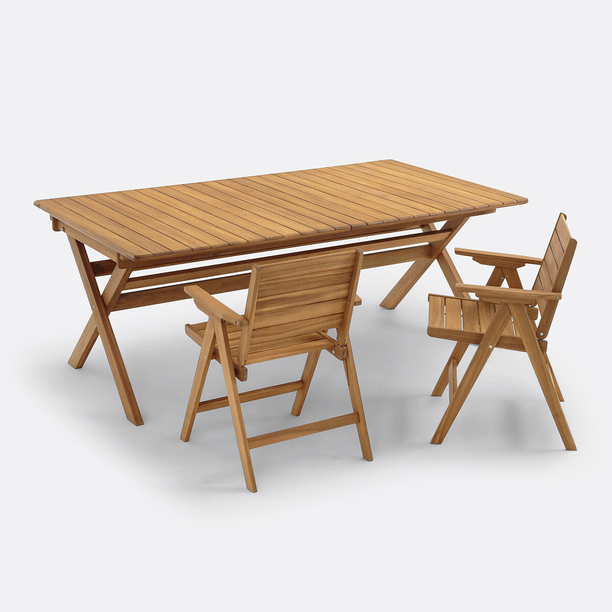 Table de jardin pliante Réalto, acacia, 2 allonges acacia, LA REDOUTE INTERIEURS