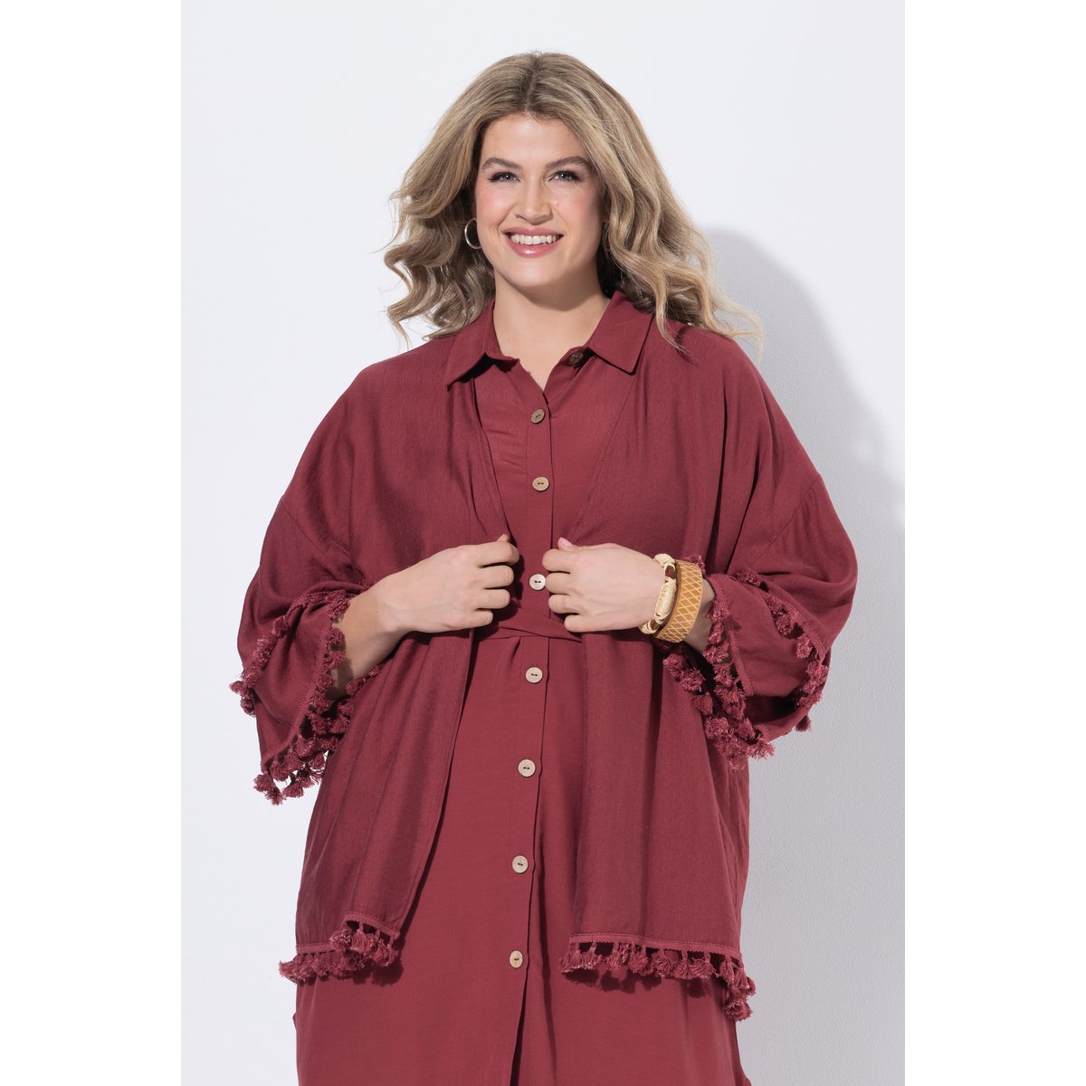Veste kimono coupe ouverte feuille morte, ULLA POPKEN