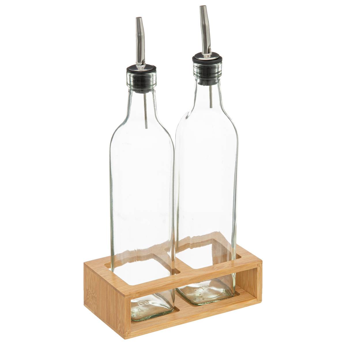 Set 2 bouteilles huile/vinaigre verre avec support transparent, 5FIVE SIMPLY SMART