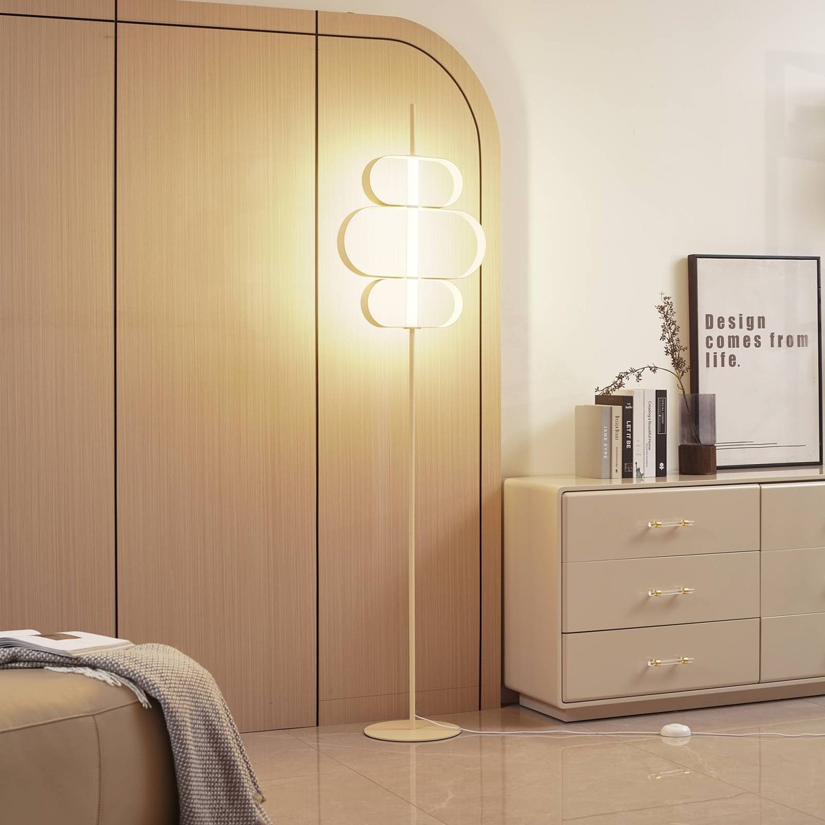 Lampadaire en métal moderneLED, Audrina beige, blanc, LUCANDE