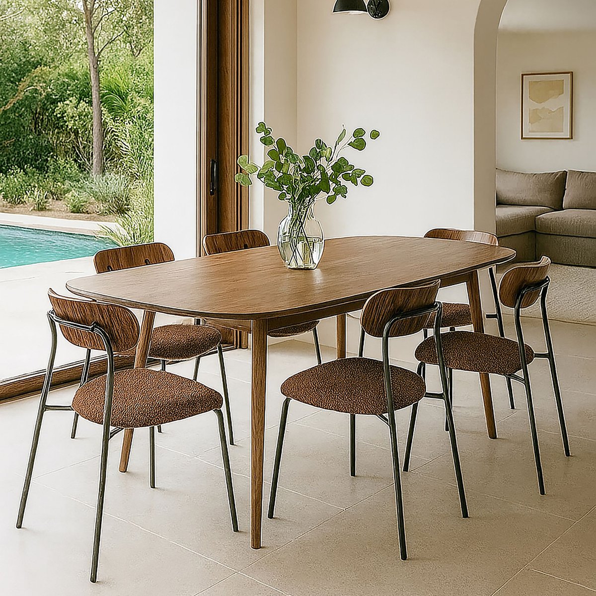 Ensemble table rectangulaire et 6 chaises, CALLAO couleur unique, NOW'S HOME