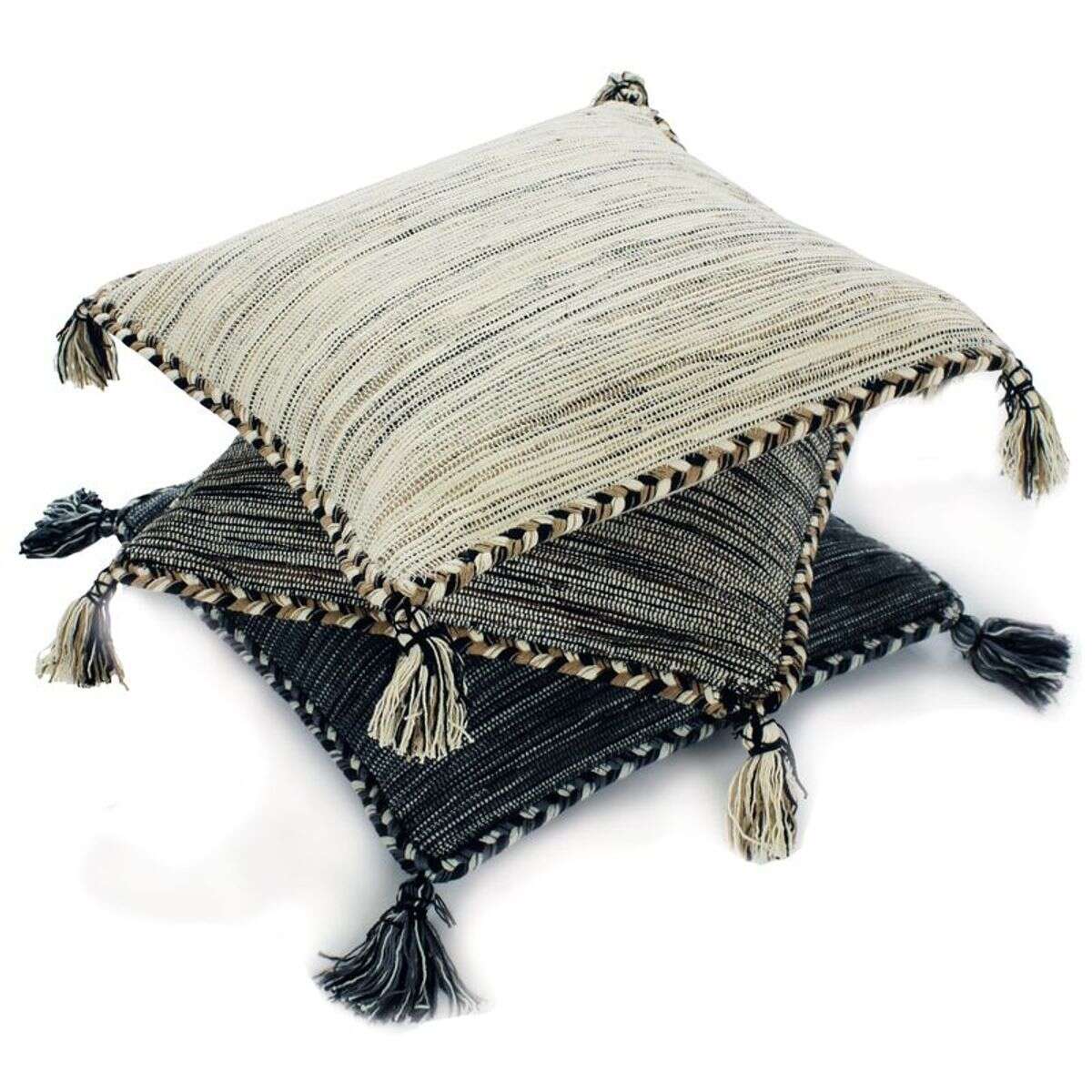 Coussin en coton tissé et tressé  SAHARA gris, THE DECO FACTORY