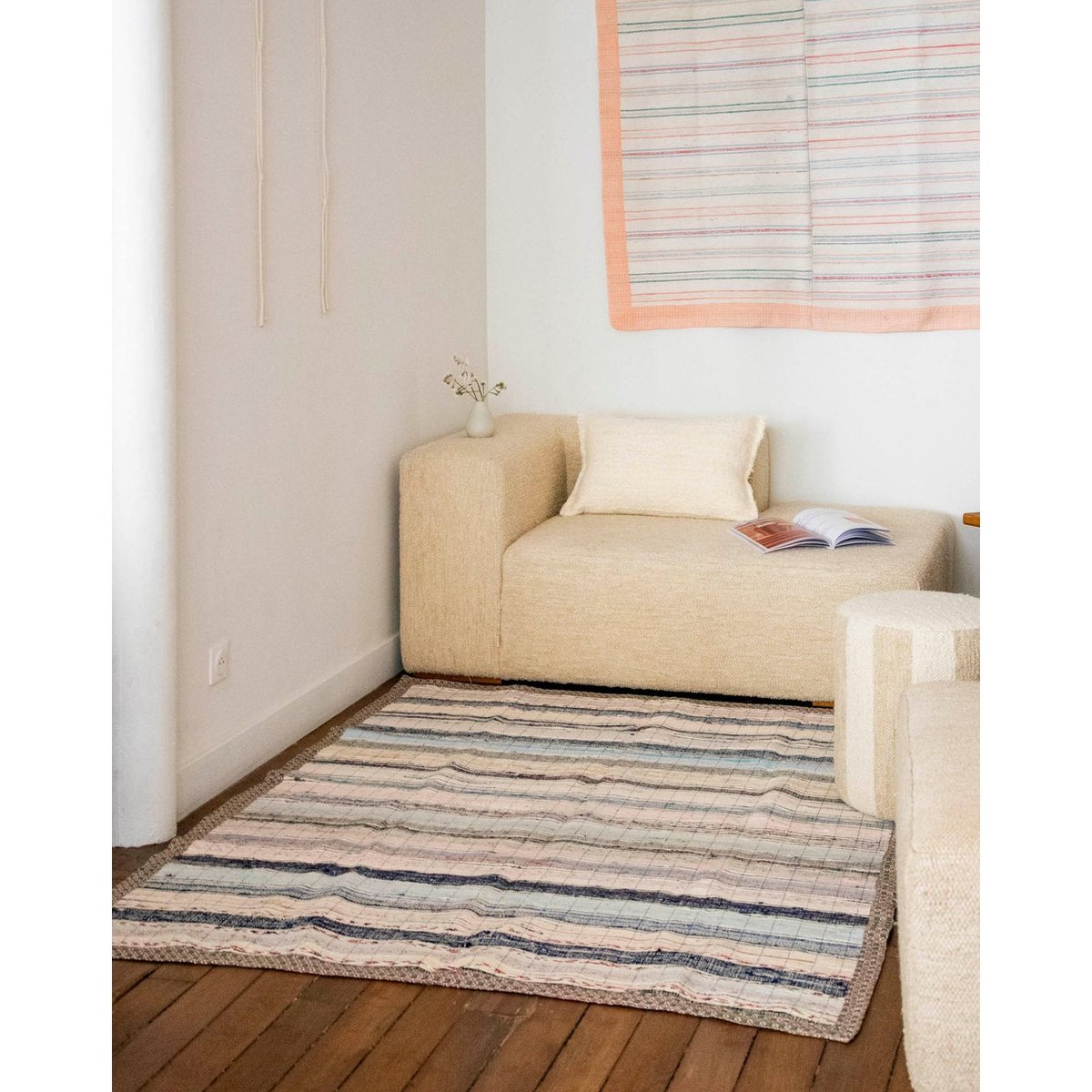 Tapis vintage à rayures multicolore Olivier N°114 - Bon état multicolore, DEBONGOUT