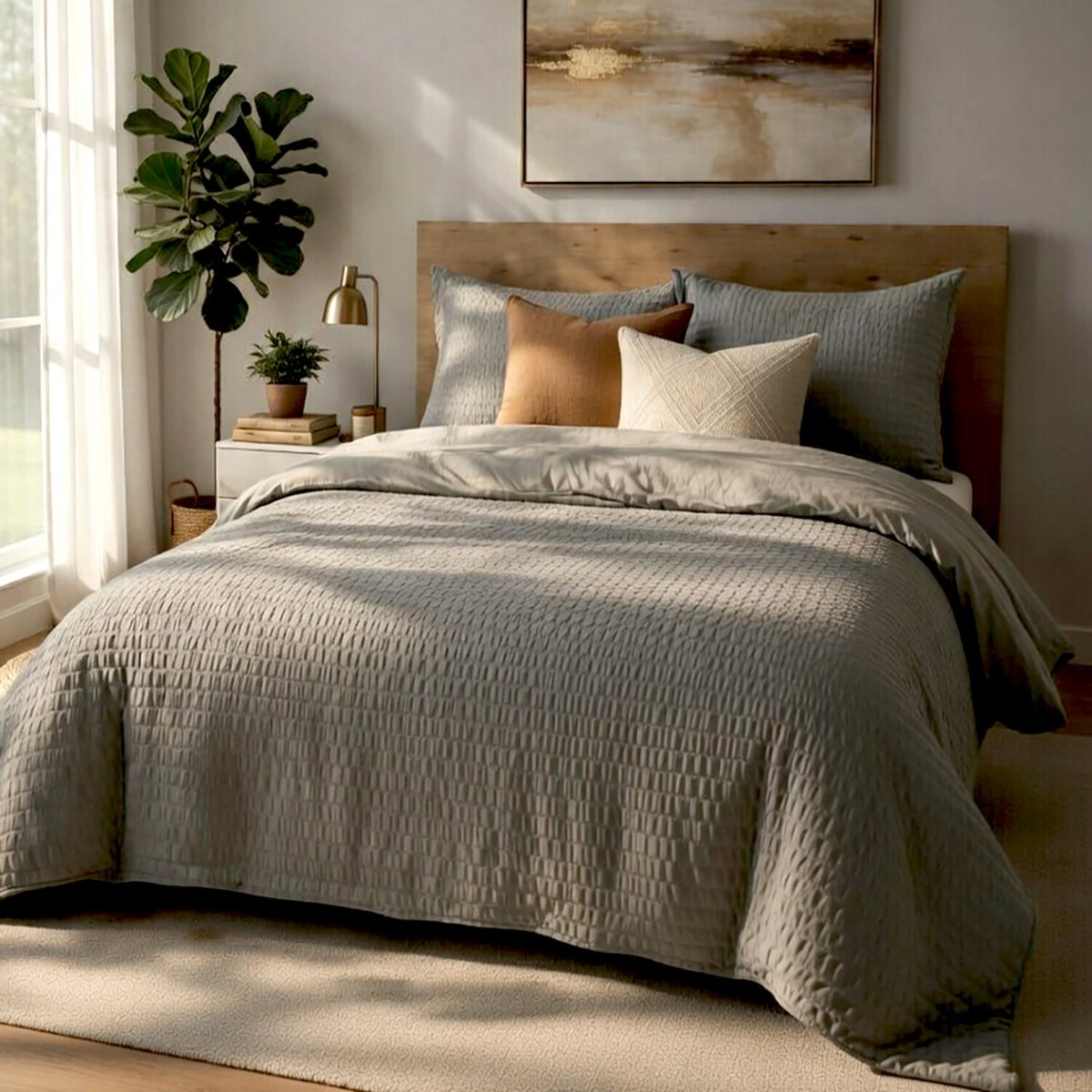 Parure housse de couette en polycoton unie, Victoria gris, C DESIGN HOME TEXTILE