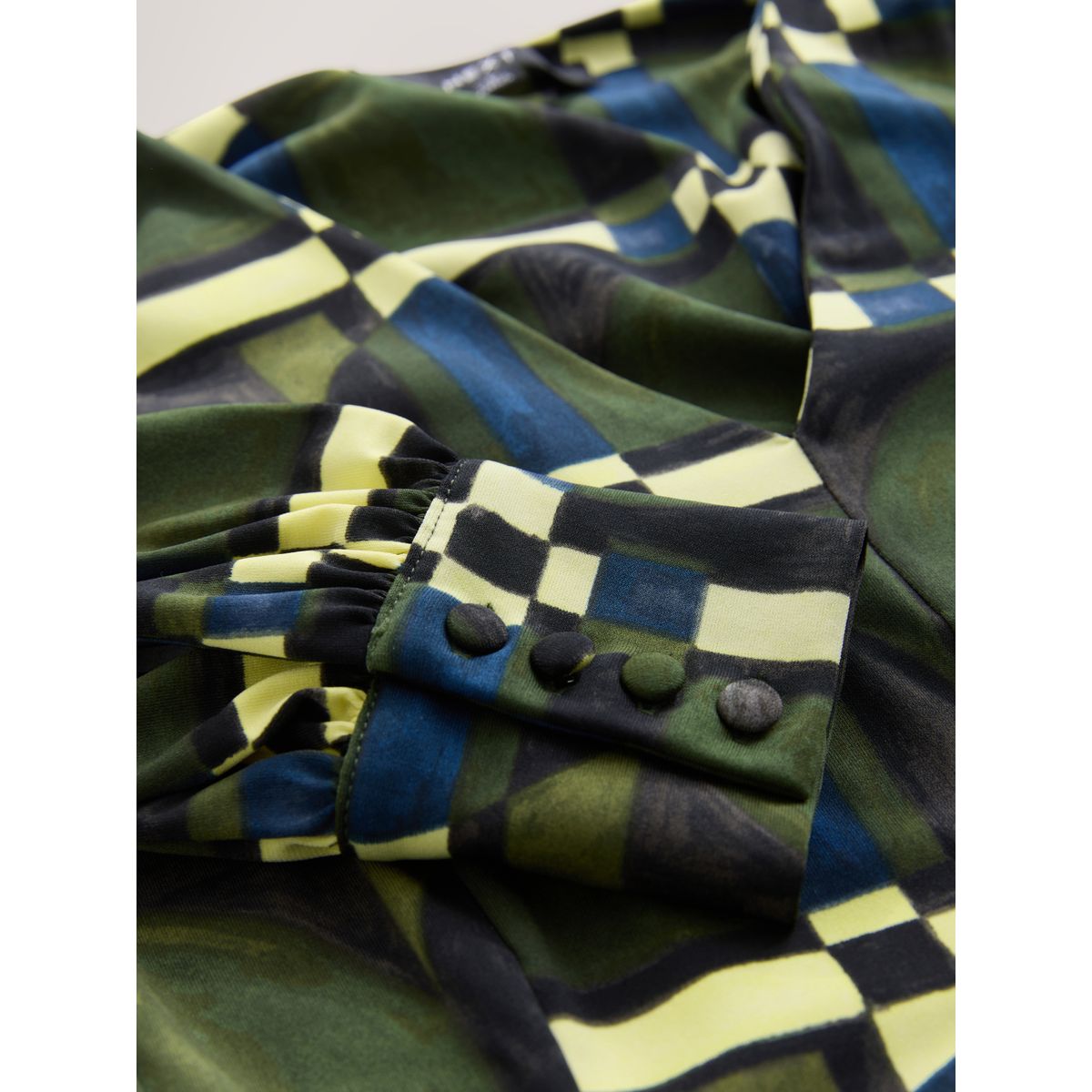 Mini robe trapèze à manches longues vert imprimé géométrique, NEXT