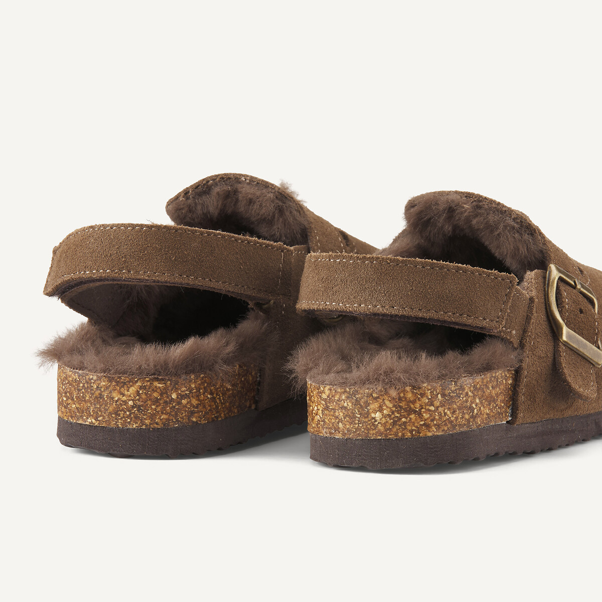 Kids Faux Fur Lined Suede Clog Mules brown, LA REDOUTE COLLECTIONS