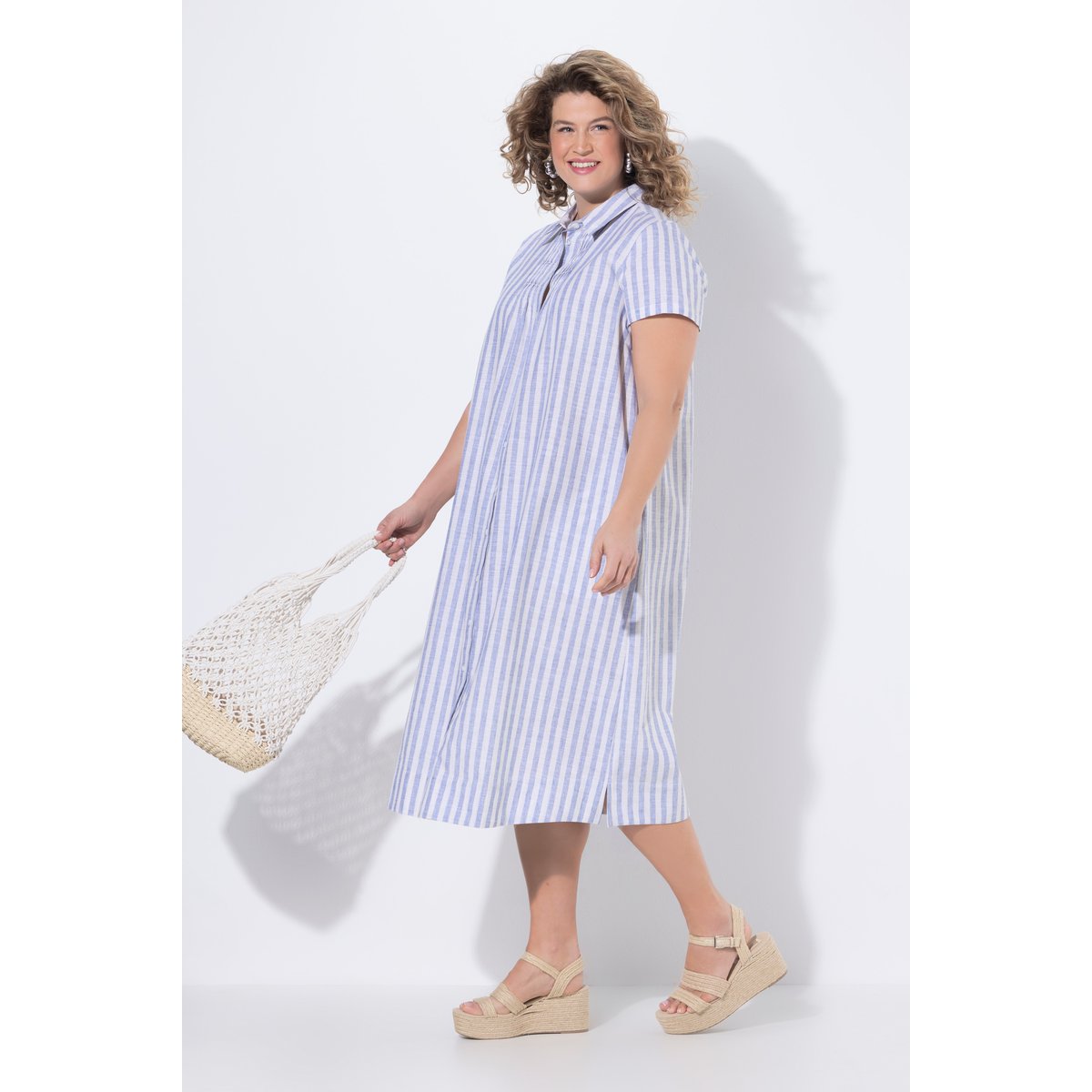 Robe maxi en coton bio rayé bleu jean, ULLA POPKEN