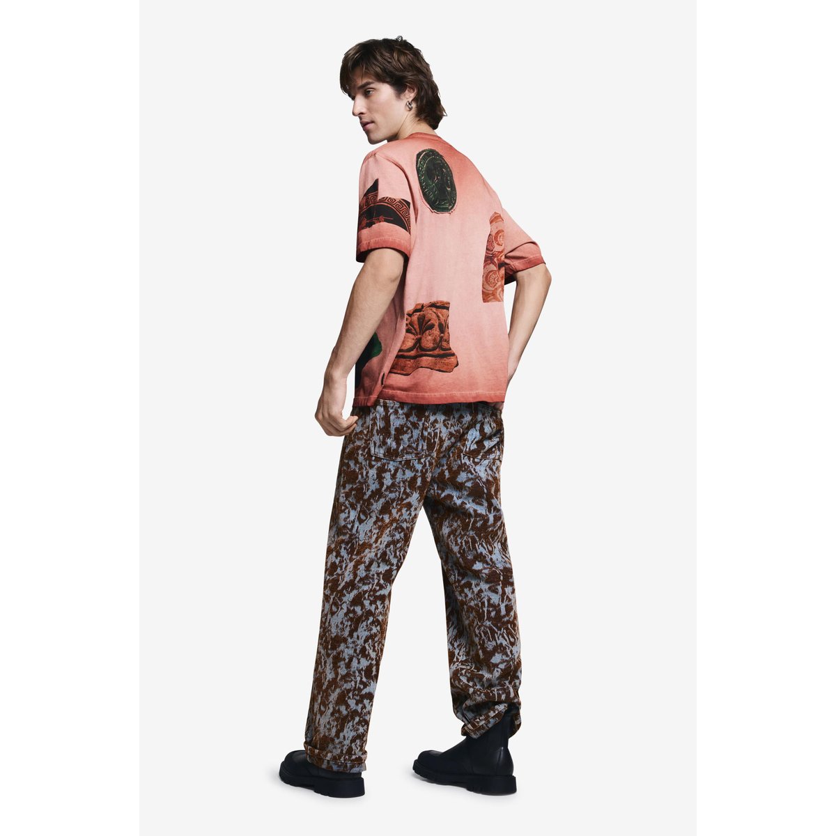 Tee-shirt manches courtes patchwork orange, DESIGUAL