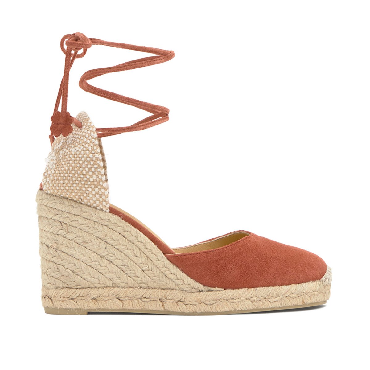 Espadrilles compensées en daim à lacets avec plateforme tressée CARINA LIGHT PLATFORM orange foncé, CASTANER