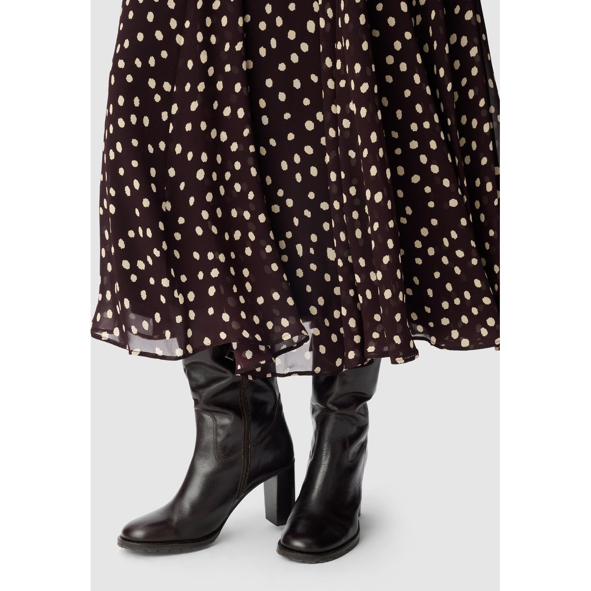 Jupe longue imprimé pois taille haute bleu nuit, IKKS