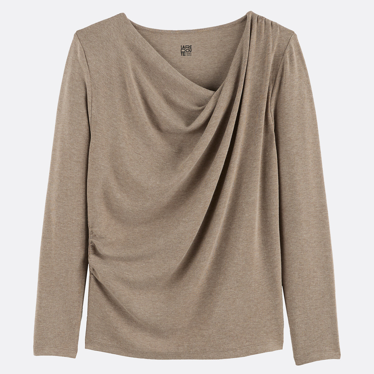T-shirt drapé, manches longues, en viscose mélangée taupe, LA REDOUTE COLLECTIONS