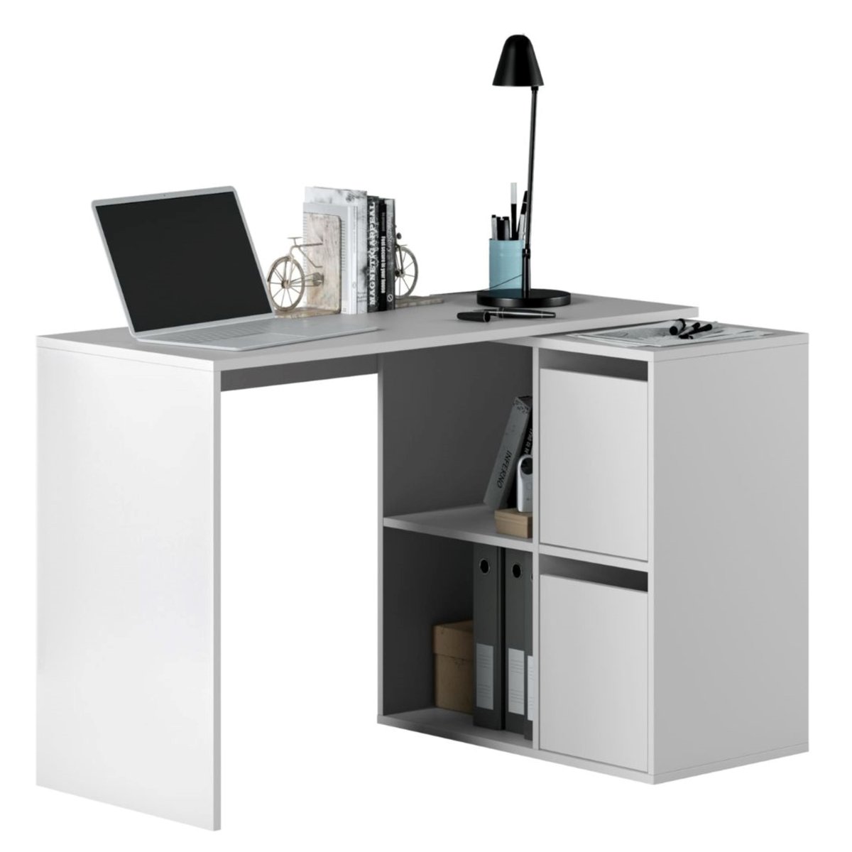 Bureau multiposition avec rangements blanc, TERRE DE NUIT