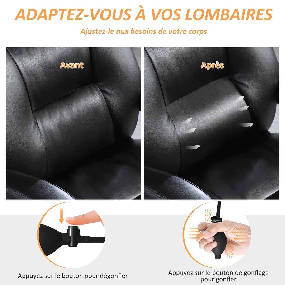 Chaise de bureau PU Noir noir, HOMCOM