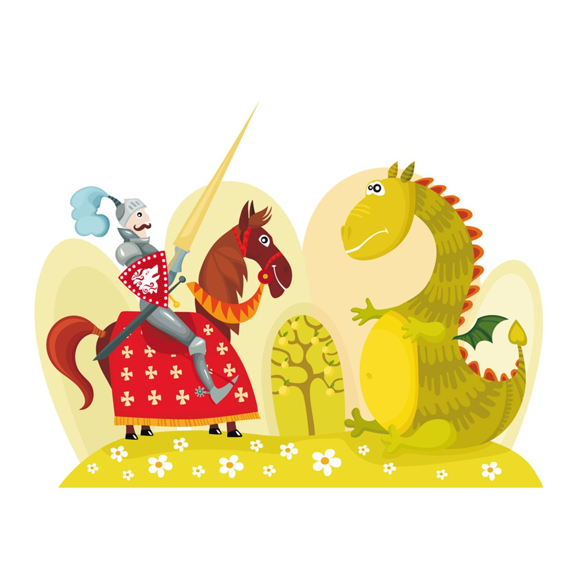 Papier peint intissé panoramique Pour enfants Dragon et chevalier blanc, EDEN