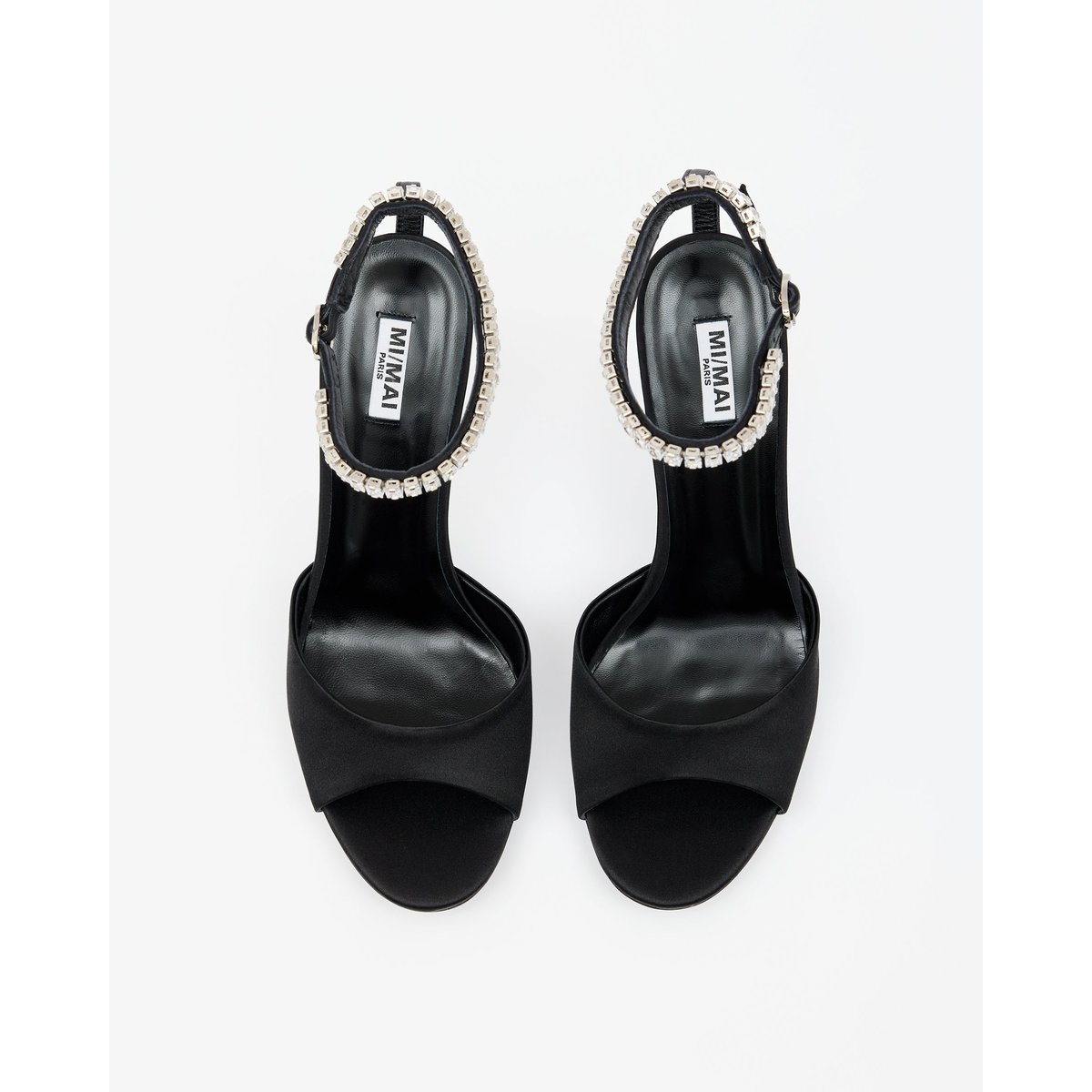 Sandales en satin à bout rond et strass FLAVIA noir, MI MAI