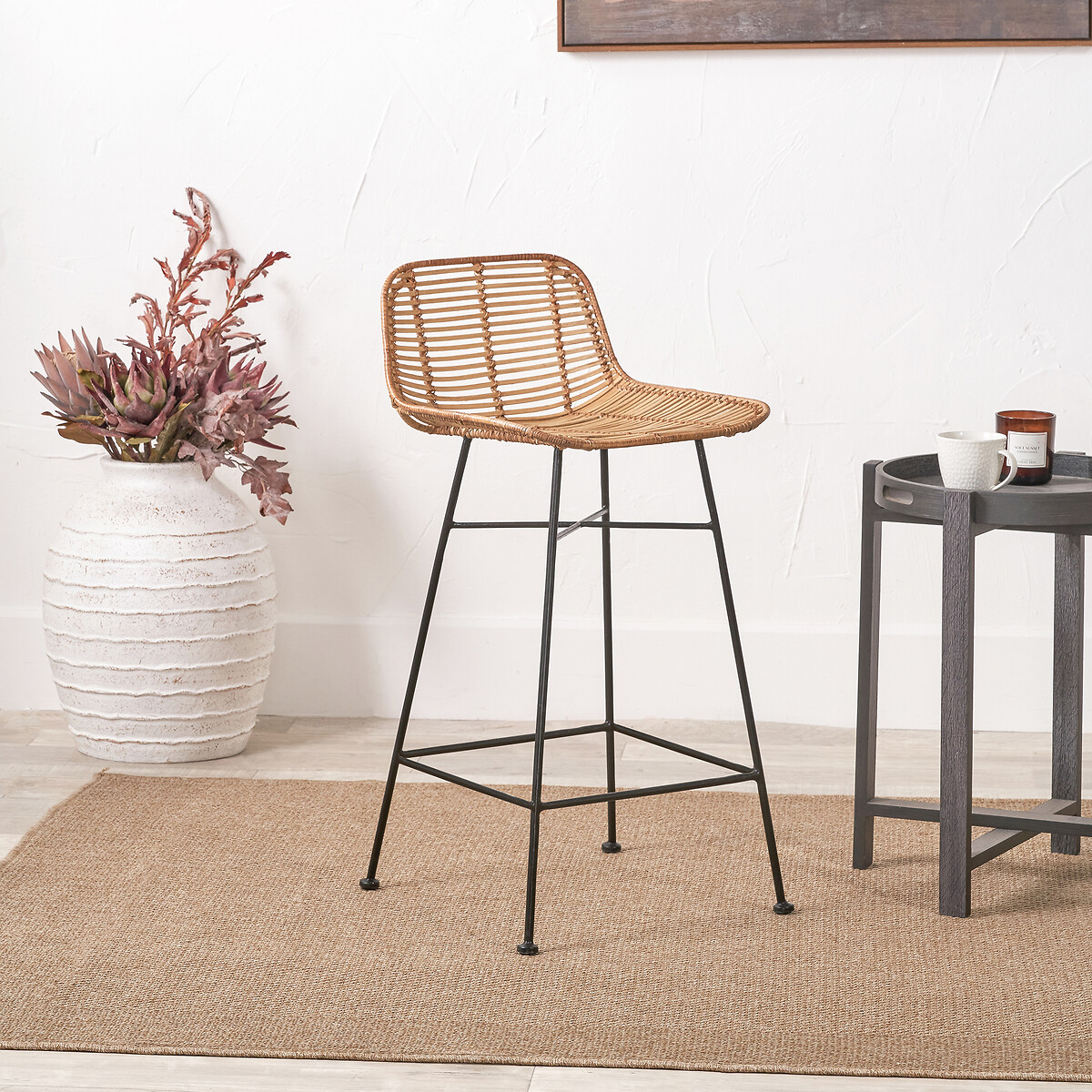 Nerano Rattan & Metal Bar Stool natural rattan, SO'HOME